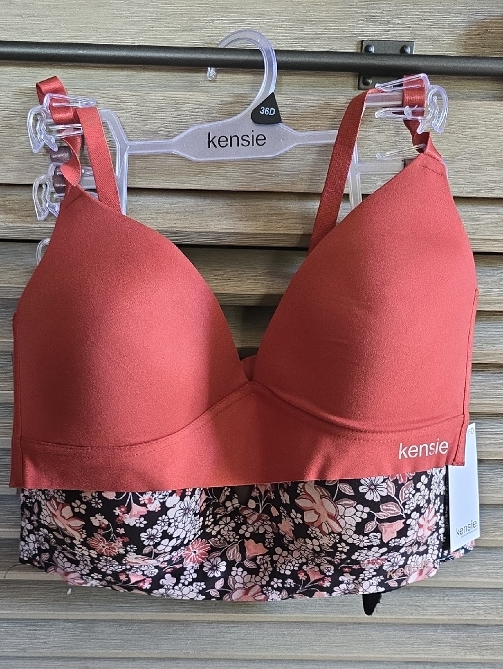Kensie Coral Rust Longline Bralette with Floral Band 3 Pk